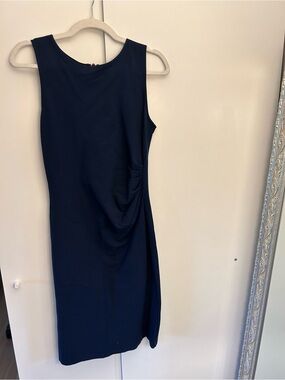 Kenneth Cole New York Navy Sleeveless Ruched Midi Dress